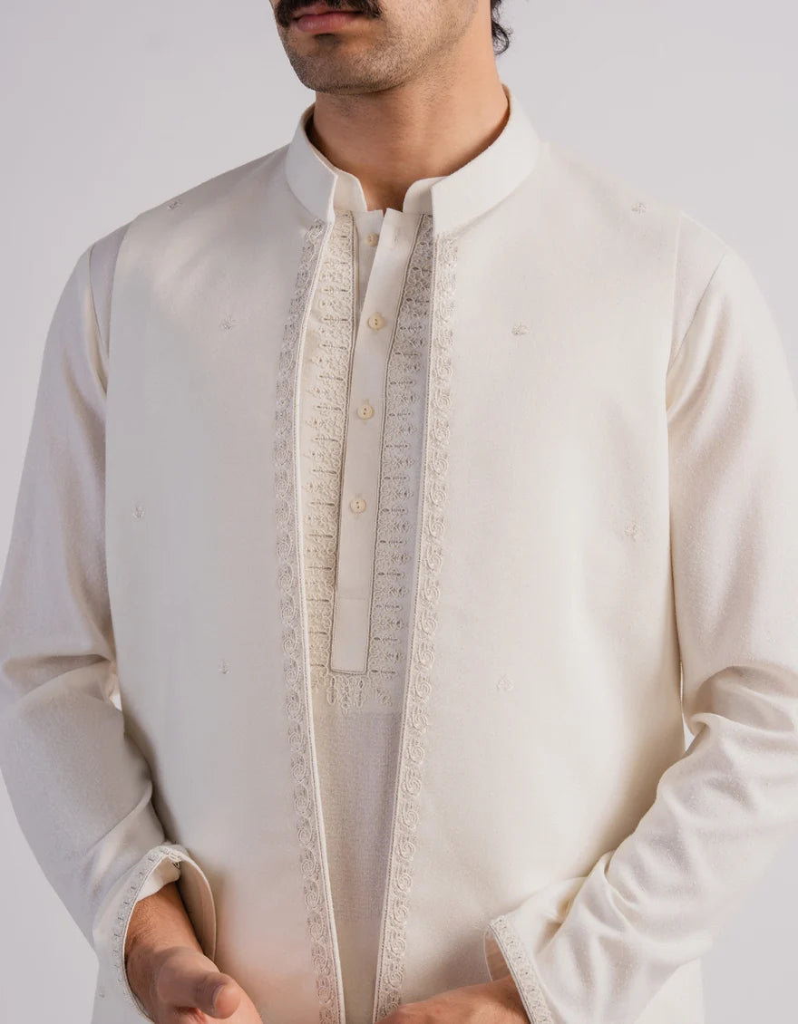 off white formal suit with waistcoat | JJKSVCA50567-20