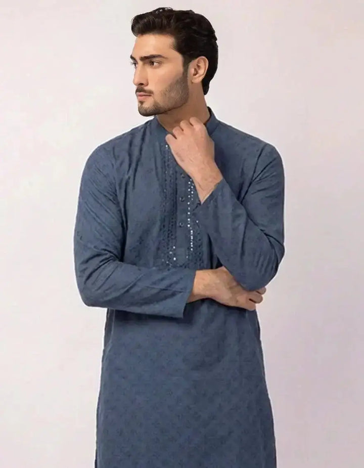 J. Men blue cotton formal kurta | JJKS-50597