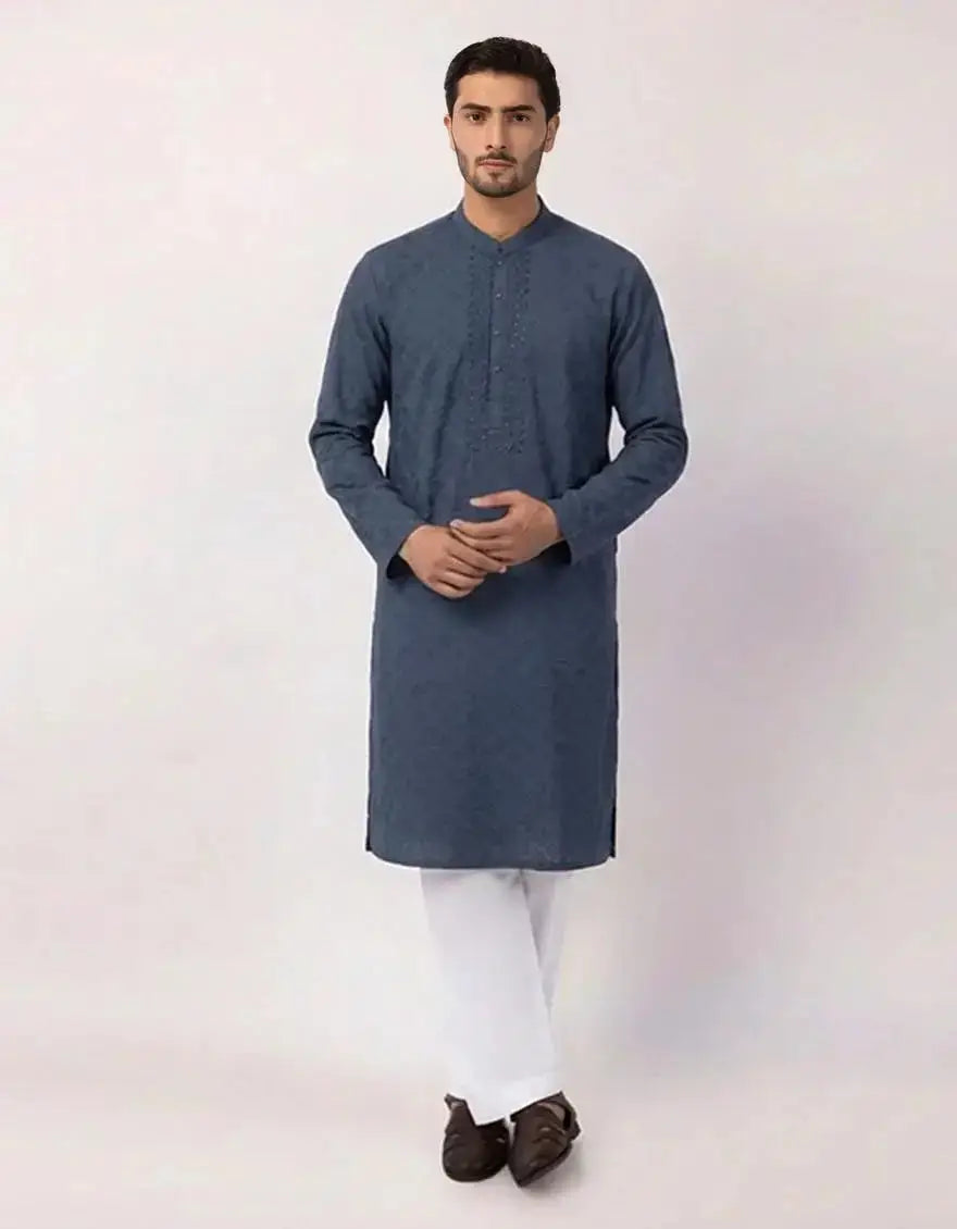J. Men blue cotton formal kurta | JJKS-50597
