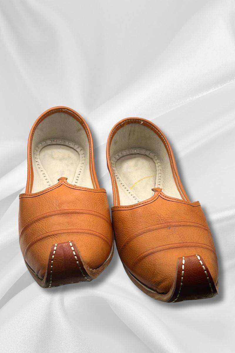 Front view of Janan Brown Khussa - Khussa shoes mens featuring curved toe design and premium leather for comfort and style in flats category.