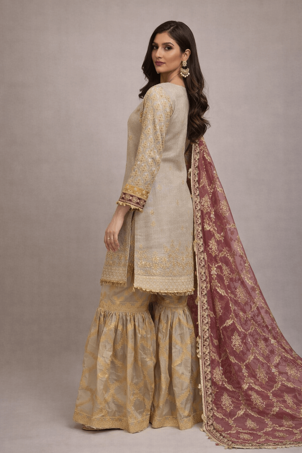 Rangreza Pakistani Gharara Offwhite Suit | Rr-3325-15