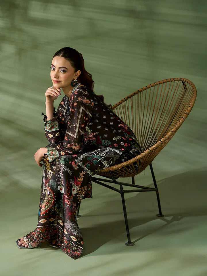 Rangreza Black Printed Silk 2-Piece Kaftan – EA-85-04
