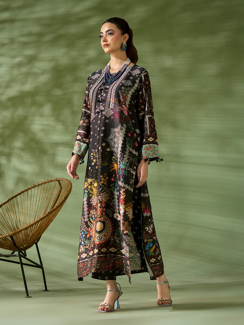 Rangreza Black Printed Silk 2-Piece Kaftan – EA-85-04