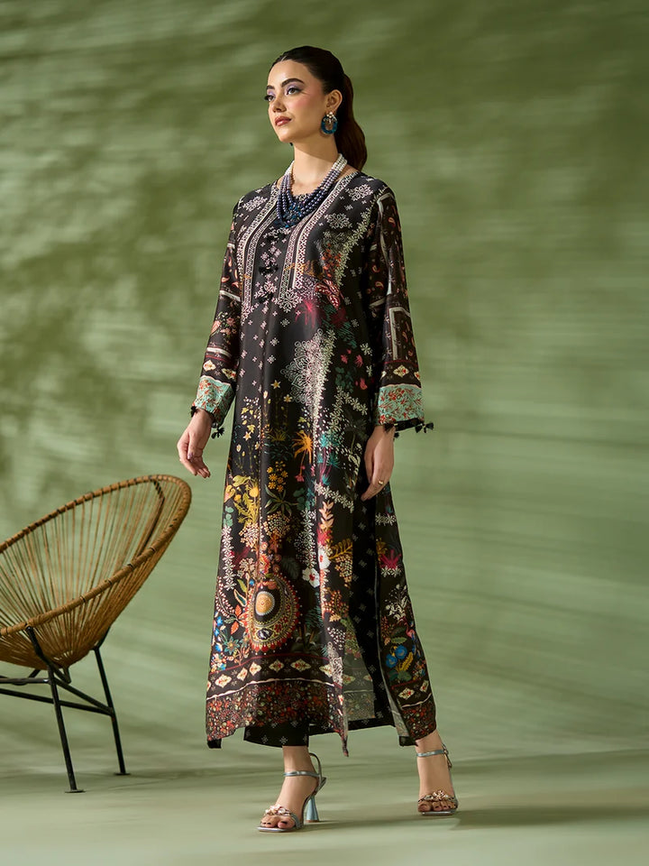 Rangreza Black Printed Silk 2-Piece Kaftan – EA-85-04