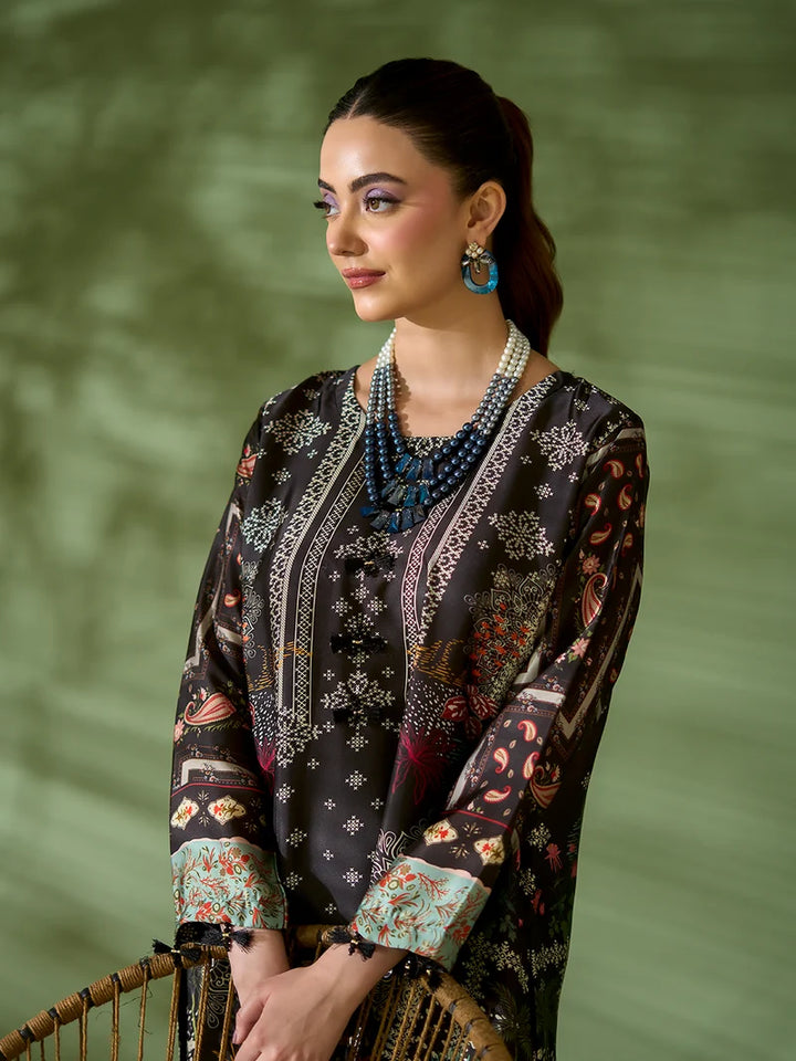 Rangreza Black Printed Silk 2-Piece Kaftan – EA-85-04