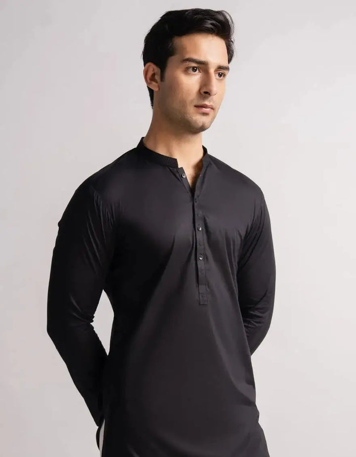 J. Men black semi-formal kurta | JJKS-60002