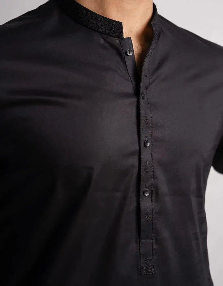 J. Men black semi-formal kurta | JJKS-60002