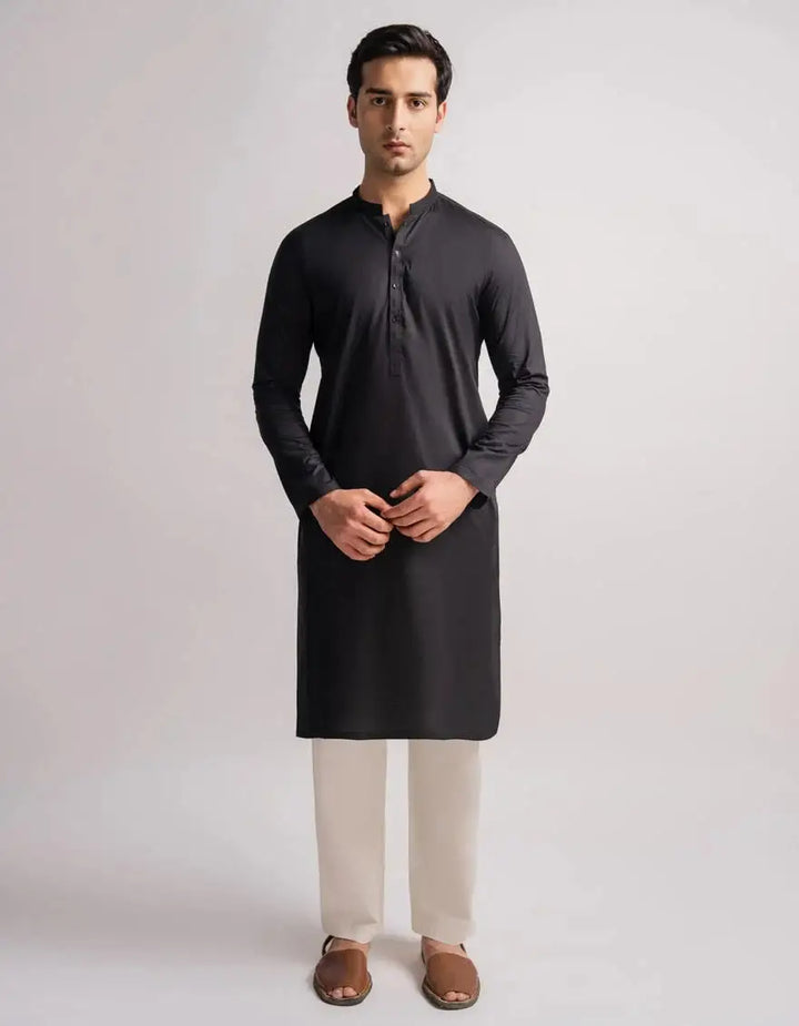 J. Men black semi-formal kurta | JJKS-60002