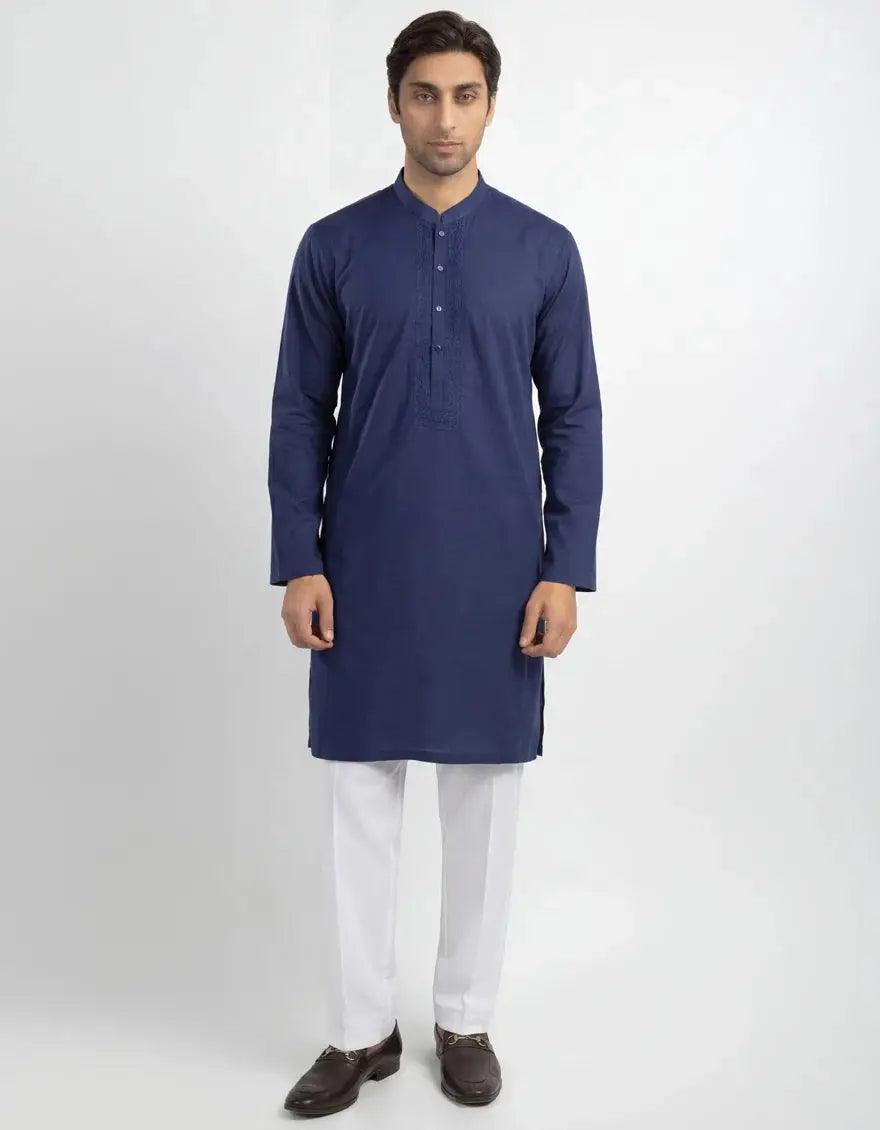 J. Men blue cotton semi-formal kurta | JJKA-60008