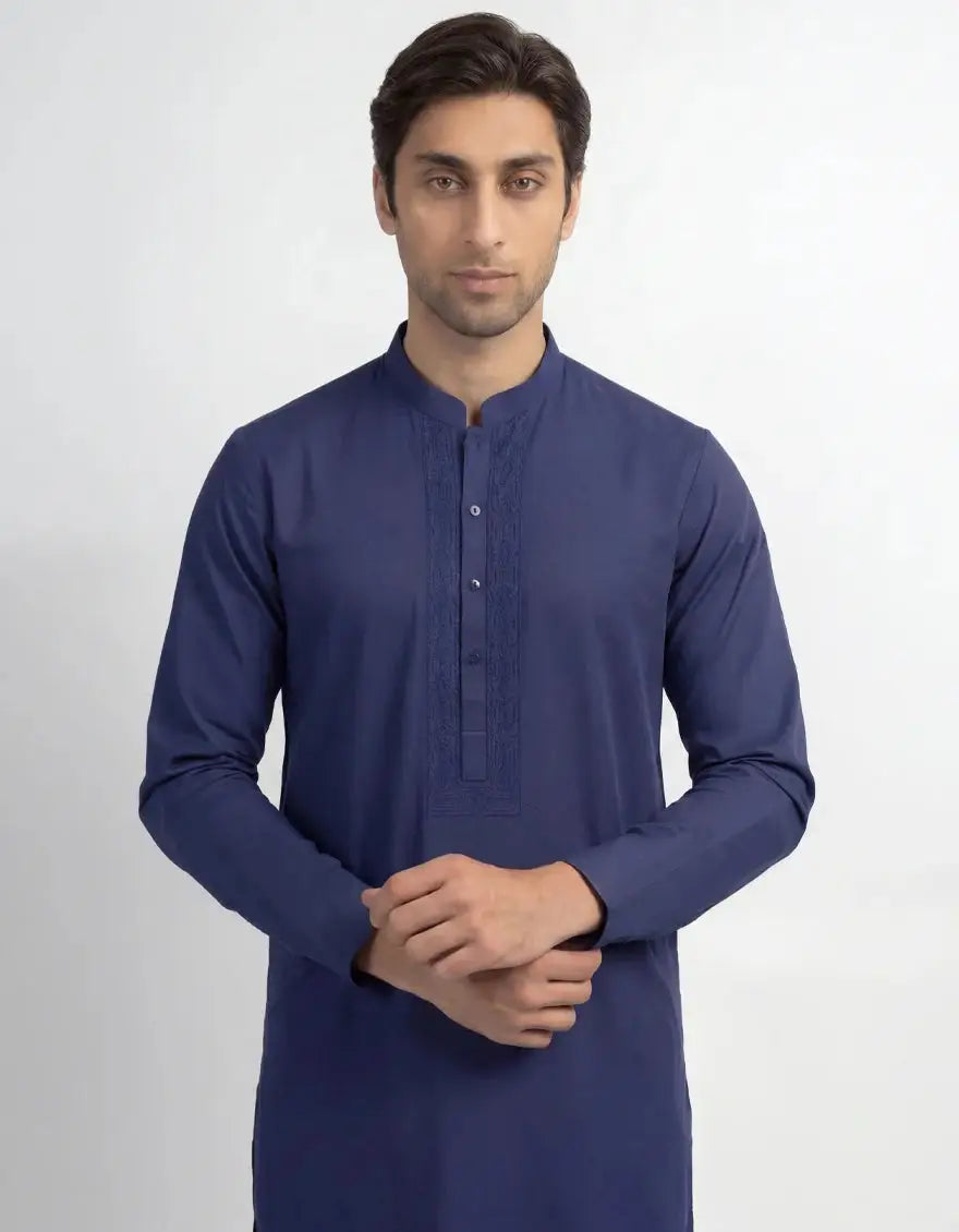 J. Men blue cotton semi-formal kurta | JJKA-60008