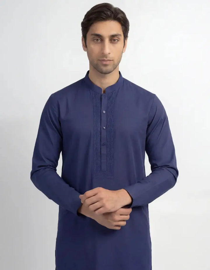 J. Men blue cotton semi-formal kurta | JJKA-60008