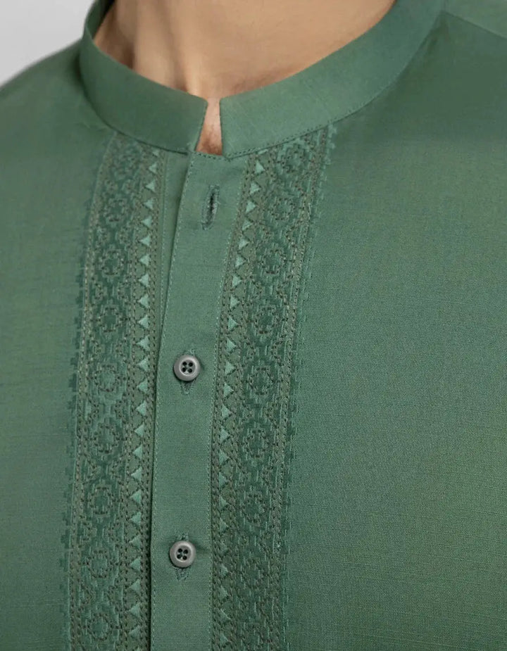 J. Men green cotton semi-formal kurta |  JJKS-60010