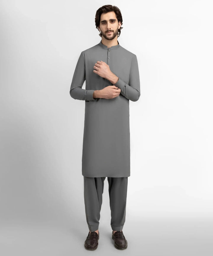 grey casual kameez shalwar | JJKSA60055-95