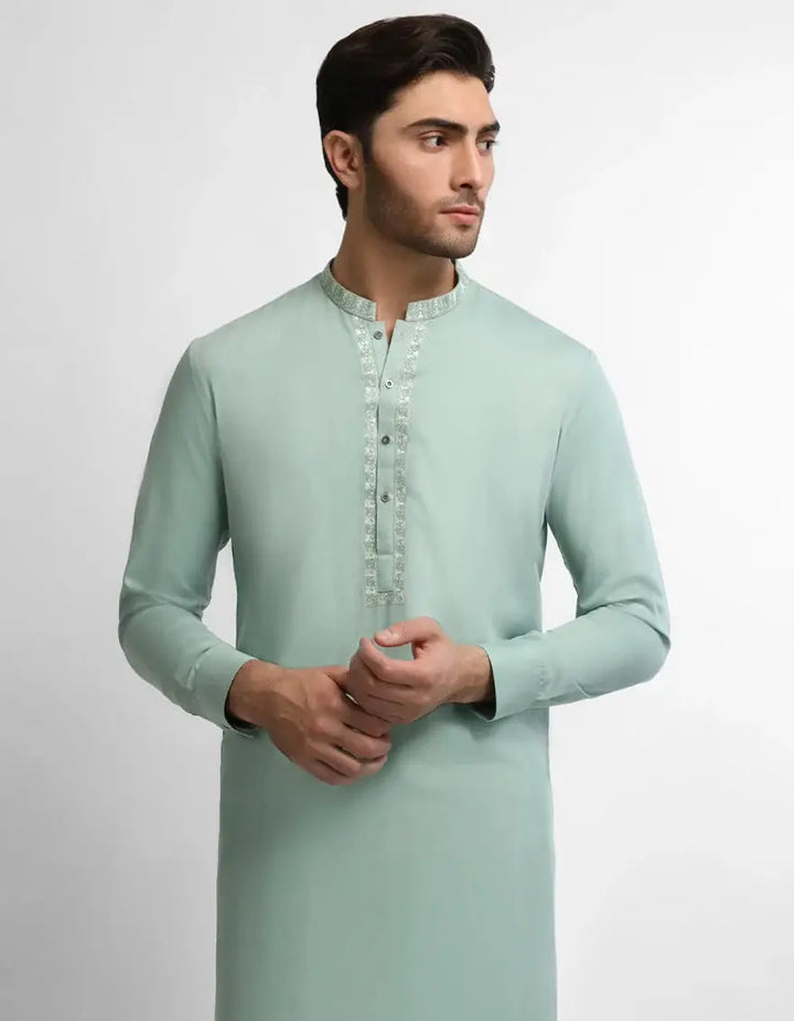 J. MEN light green semi-formal kameez shalwar | JJKSA-60099