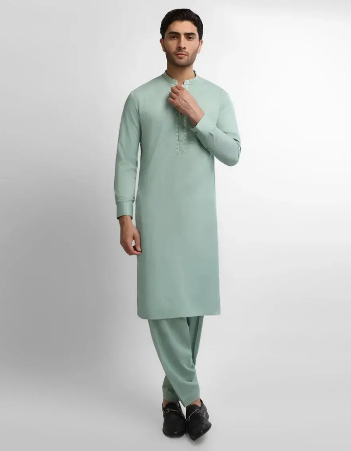 J. MEN light green semi-formal kameez shalwar | JJKSA-60099