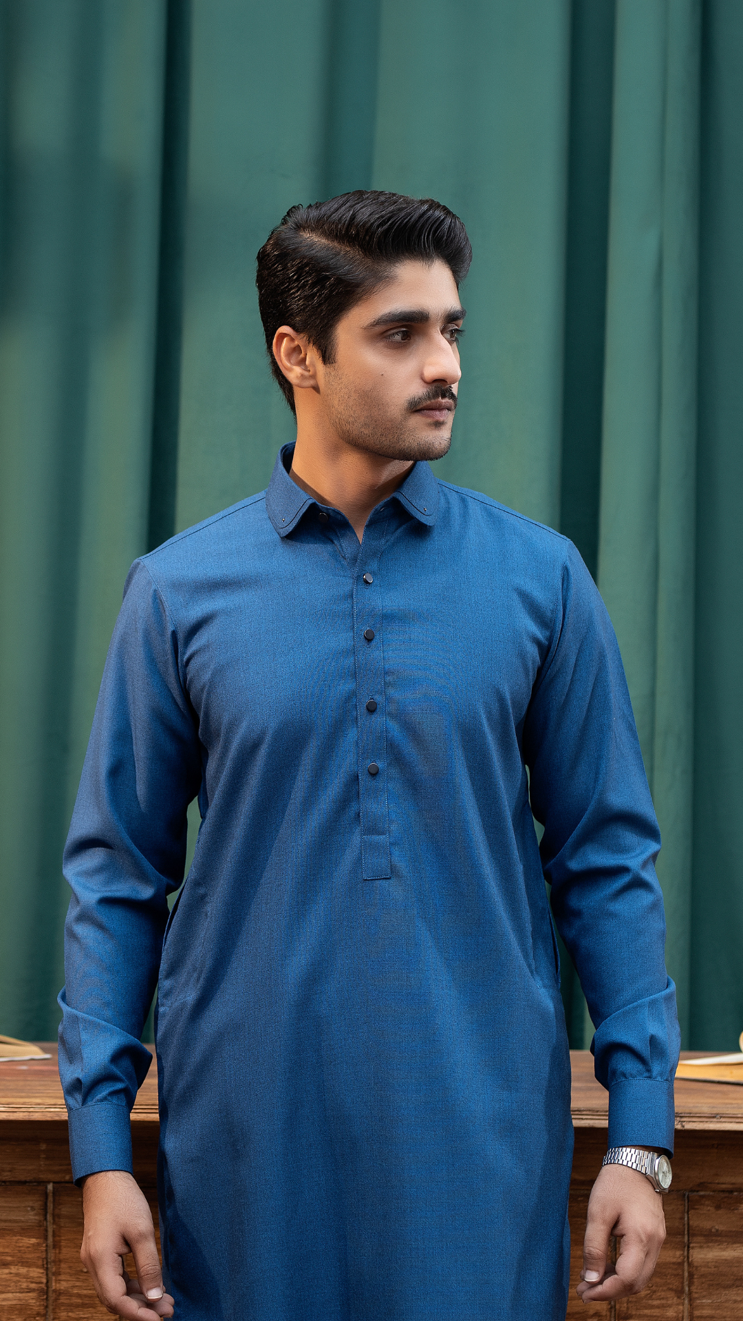 Rangreza Men Shalwar Kameez Blue Denim Traditional Style