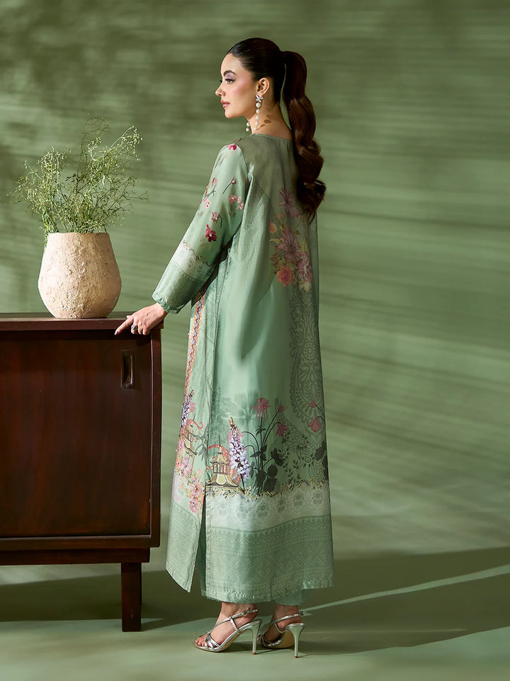 Rangreza Mint Green Printed Silk 2-Piece Kaftan – EA-91-04
