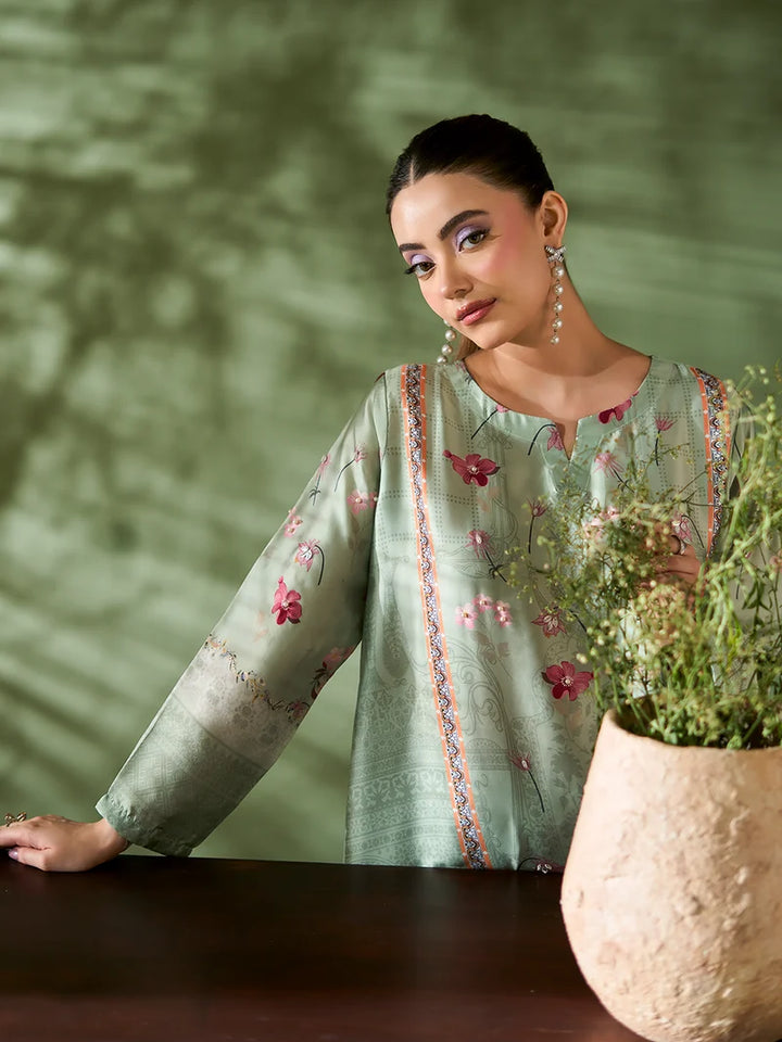 Rangreza Mint Green Printed Silk 2-Piece Kaftan – EA-91-04
