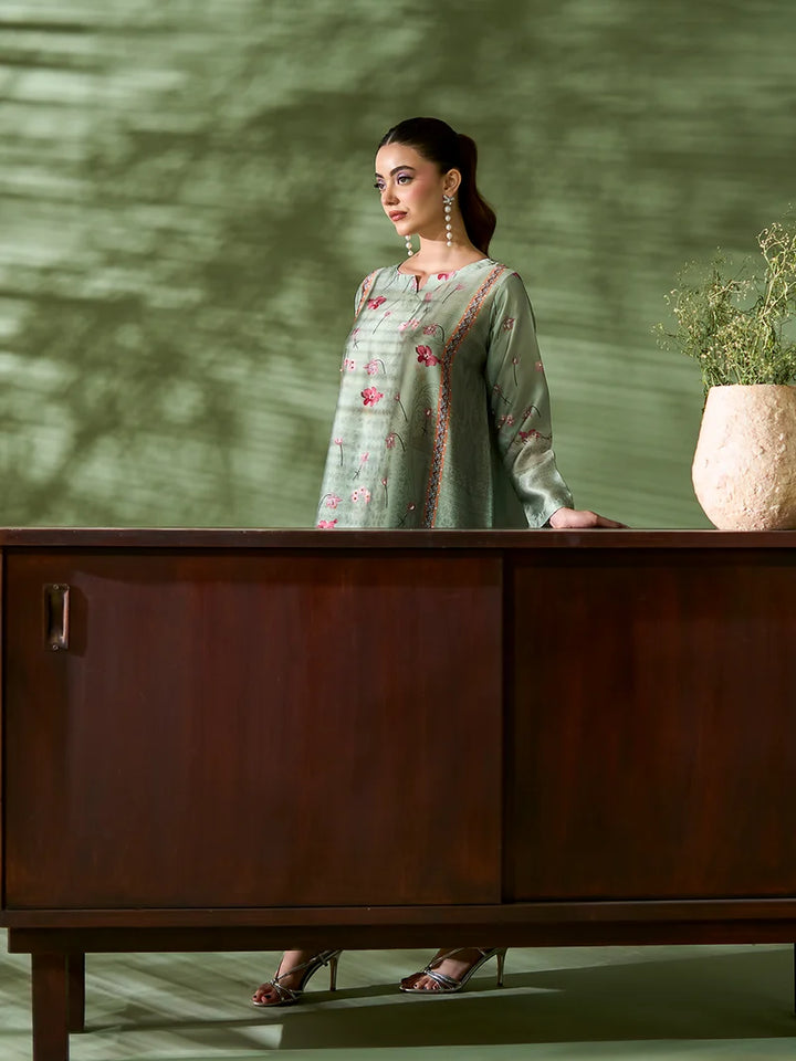 Rangreza Mint Green Printed Silk 2-Piece Kaftan – EA-91-04