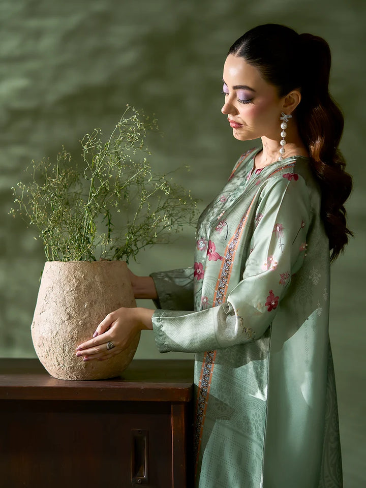 Rangreza Mint Green Printed Silk 2-Piece Kaftan – EA-91-04