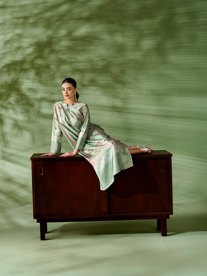 Rangreza Mint Green Printed Silk 2-Piece Kaftan – EA-91-04