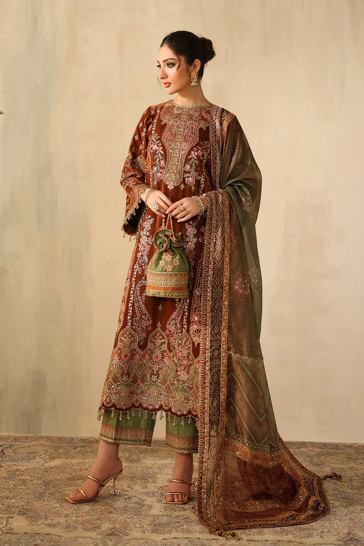 Embroidered velvet dress with dupatta and jewelry