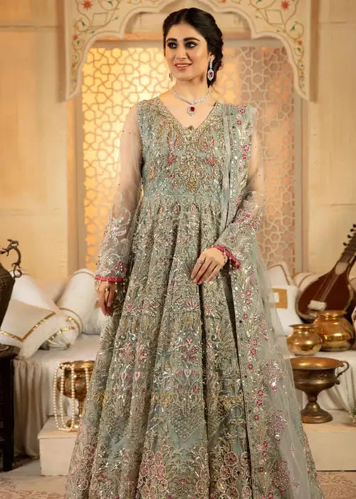Elegant Wedding 3 Piece Maxi Dress with sheer sleeves and floral embroidery, styled for formal festive events.
