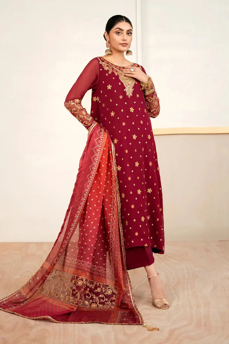 Chiffon Dress - Embroidered Baroque Style