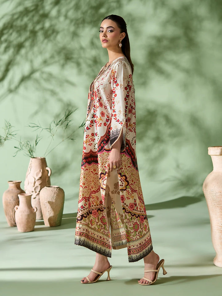 Rangreza Off-White Printed Silk 2-Piece Kaftan – EA-86-04