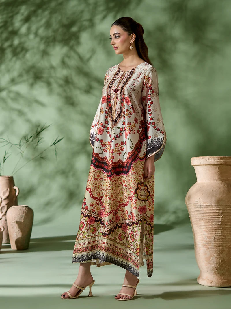 Rangreza Off-White Printed Silk 2-Piece Kaftan – EA-86-04