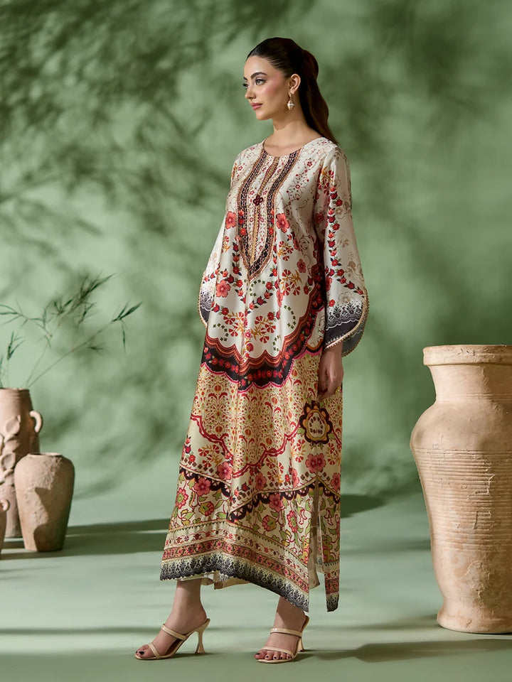 Rangreza Off-White Printed Silk 2-Piece Kaftan – EA-86-04