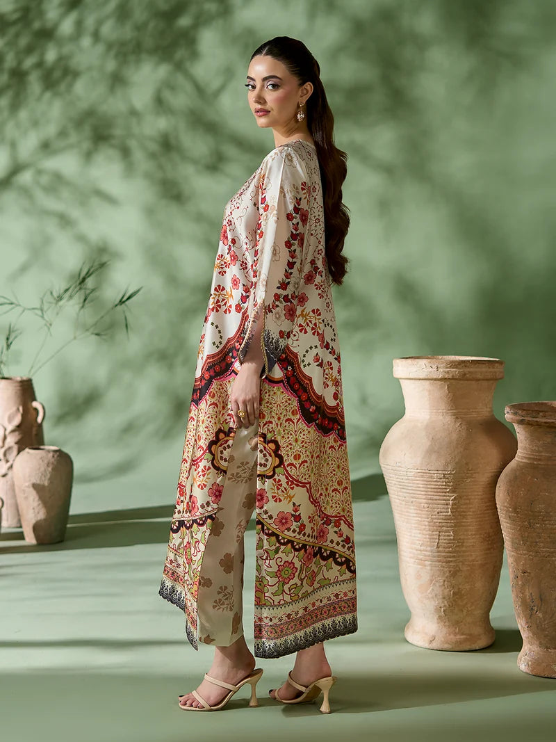 Rangreza Off-White Printed Silk 2-Piece Kaftan – EA-86-04