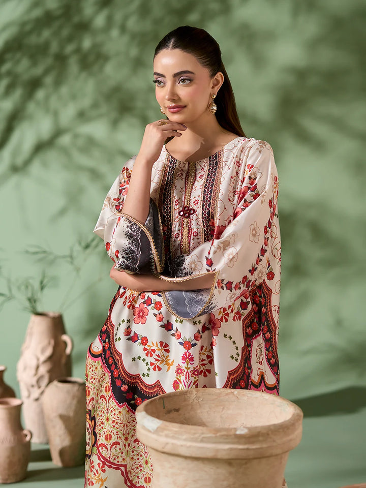 Rangreza Off-White Printed Silk 2-Piece Kaftan – EA-86-04