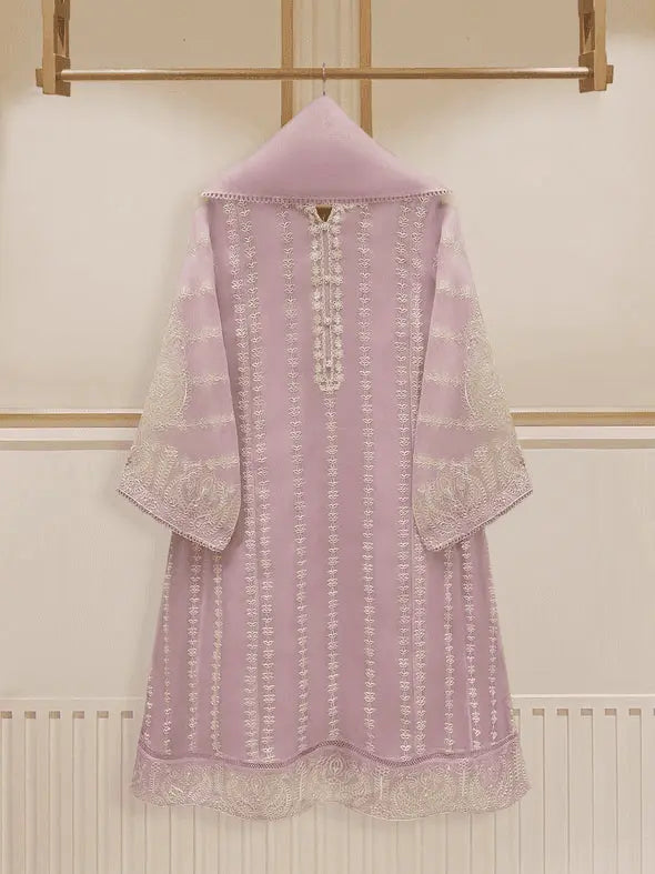 Lavender organza embroidered shirt with intricate patterns