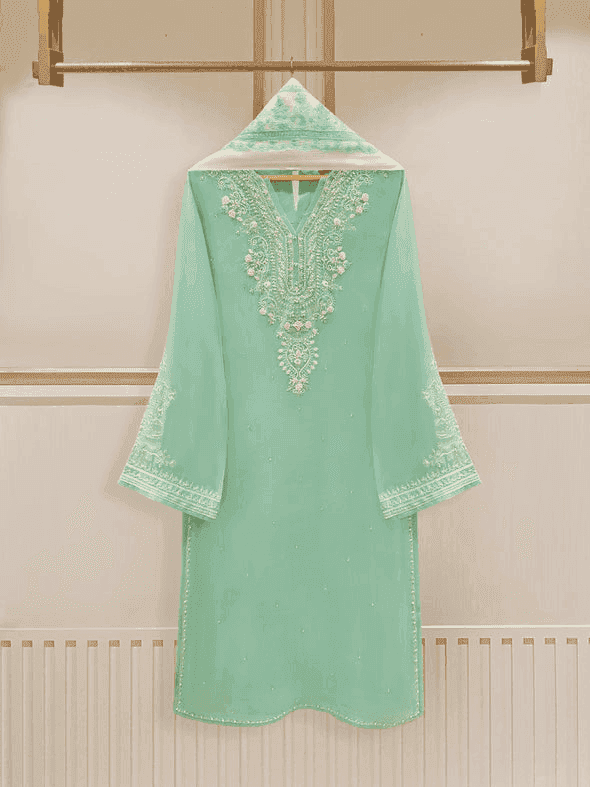 Agha Noor S107150 Two Piece 100% Pure Chiffon Beautiful Embroidered Shirt With Dupatta