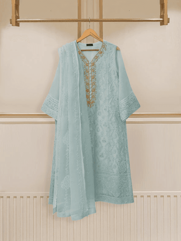 Agha Noor S107193 Two Piece Pure Organza Embroidered Shirt With Dupatta Rangreza