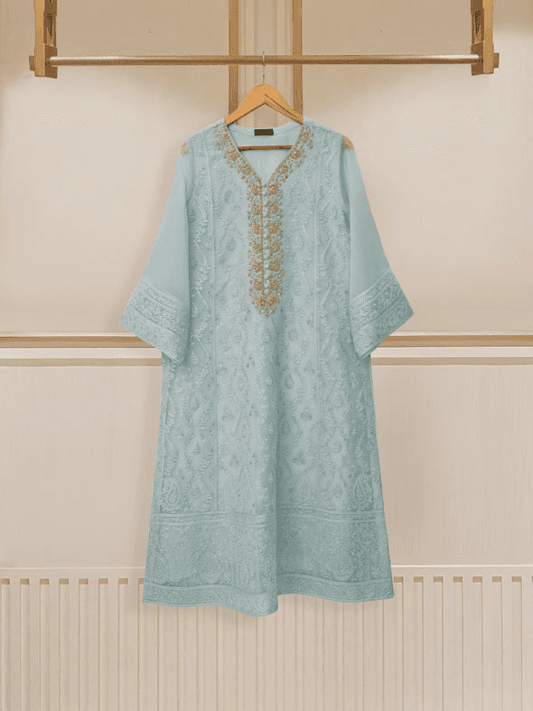 Organza embroidered shirt on hanger