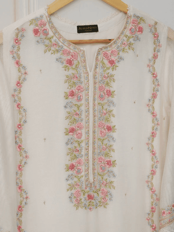 Agha Noor S107197 Pure Cotton Net Hand Embroidered Shirt And Pants Rangreza