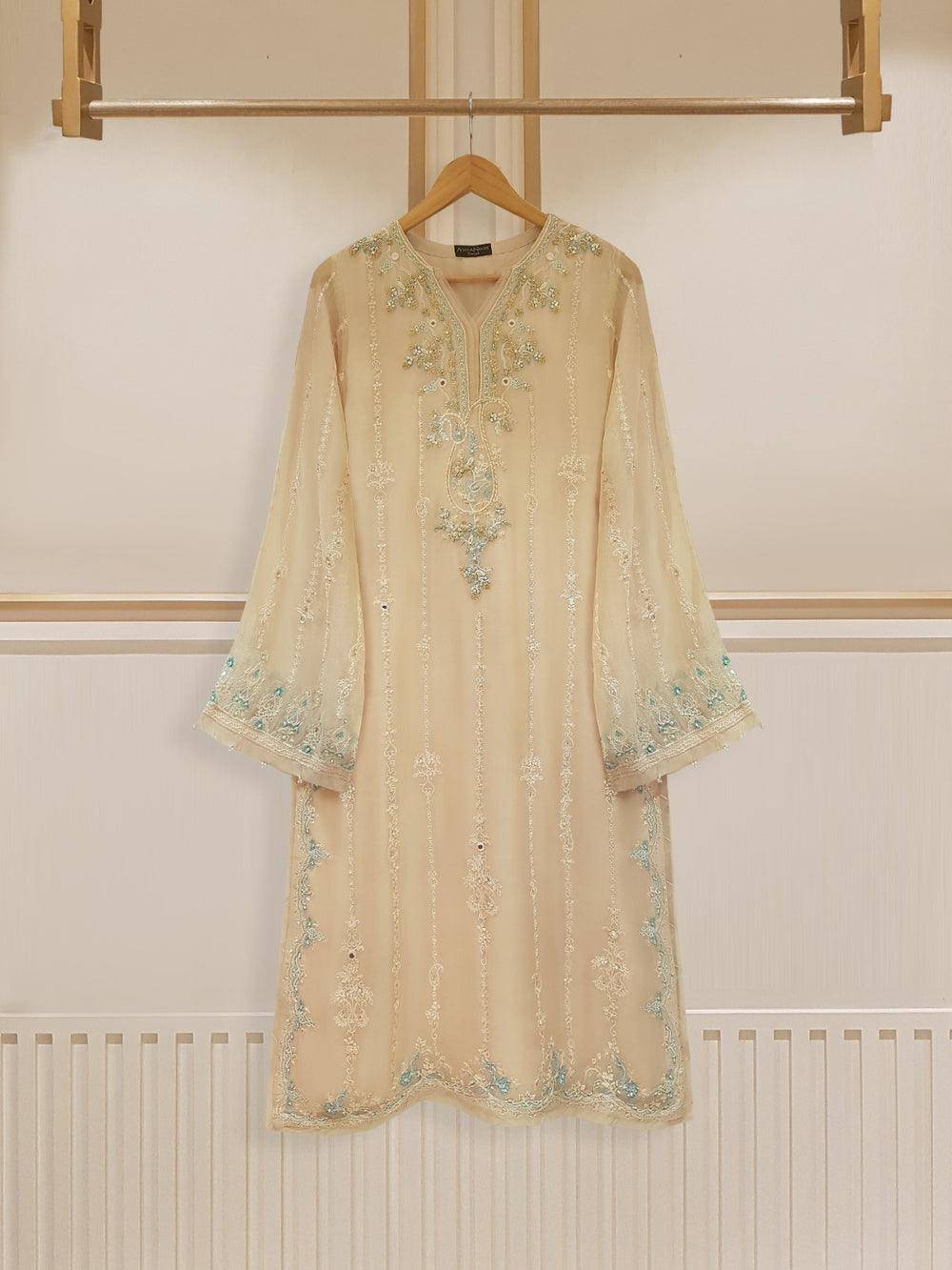 Agha Noor S107258 Pure Chiffon Hand Embroidered Shirt And Pent