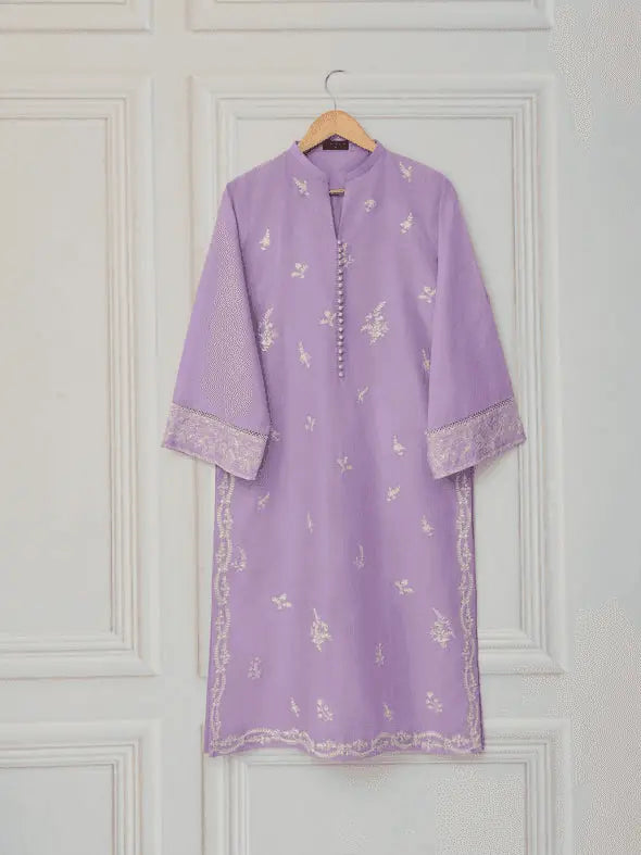 Agha Noor lavender jacquard lawn shirt on hanger