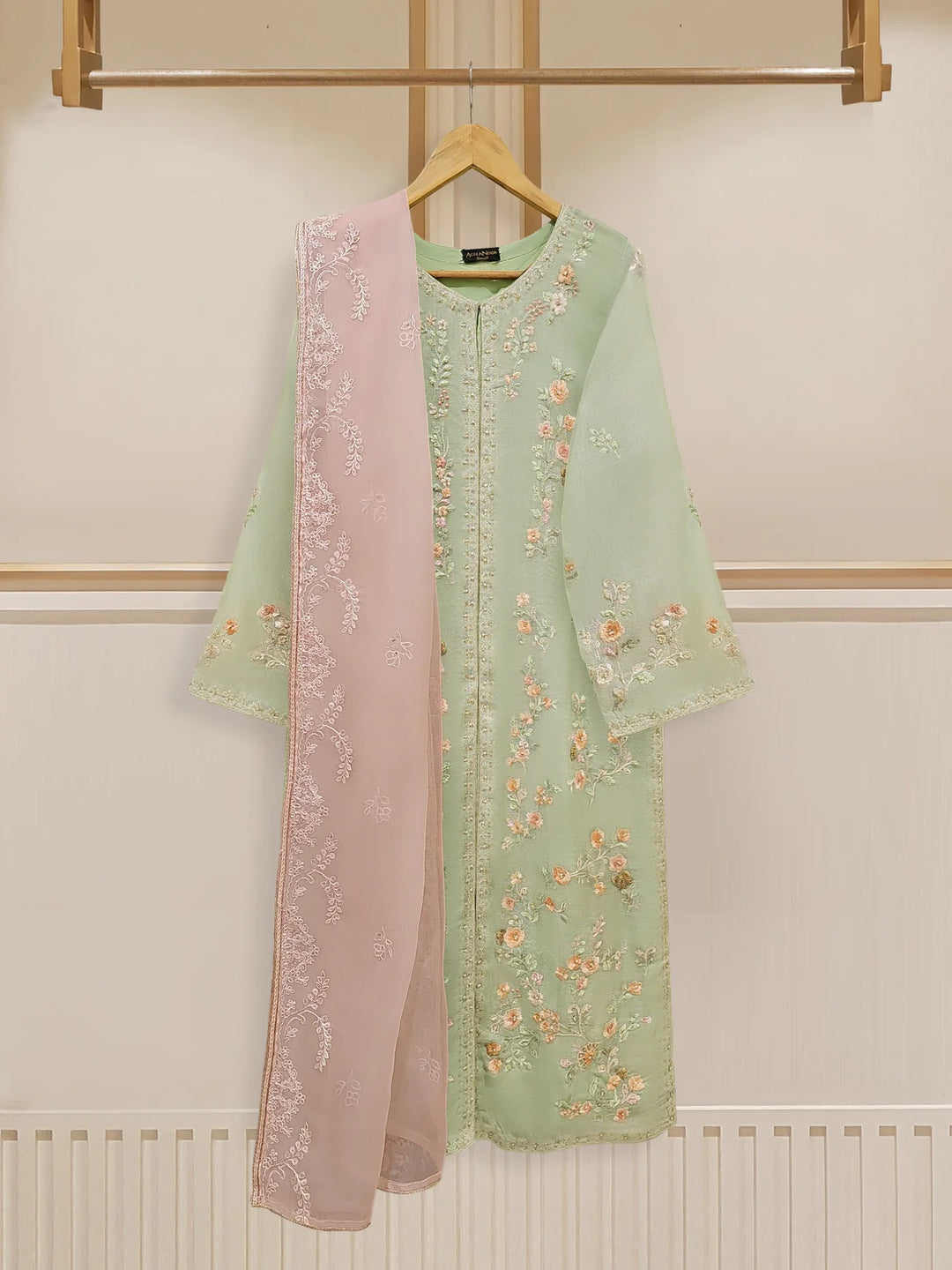 Agha Noor embroidered cotton net suit with dupatta