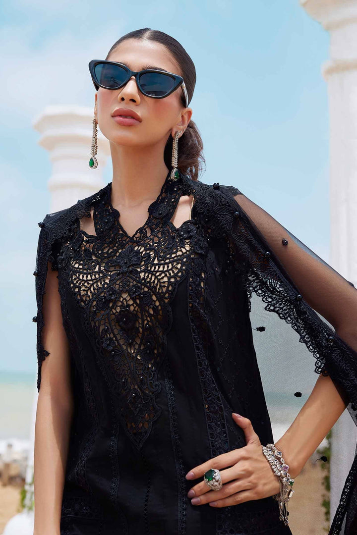 Detailed view of AL-4296 embroidered 3-piece lawn suit with ornate neckline and sleeveless design, styled for formal Pakistani wear.