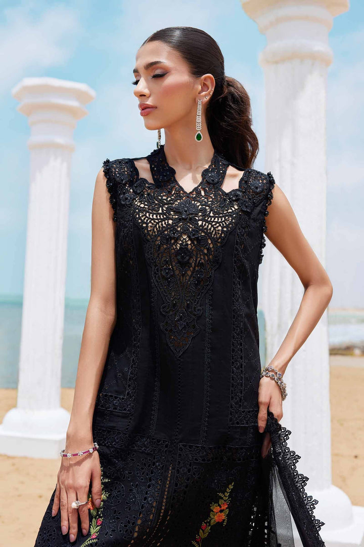 Pakistani lawn suit AL-4296 in black with heavy embroidery and floral detailing, perfect for weddings and formal occasions.