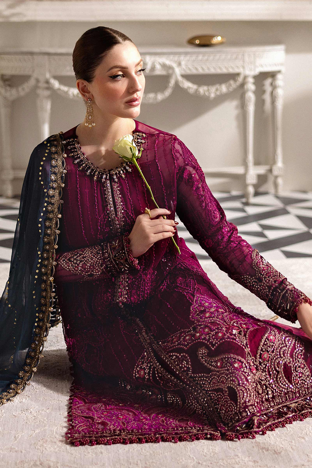 3 Piece Embroidered Chiffon Suit | Al-4358