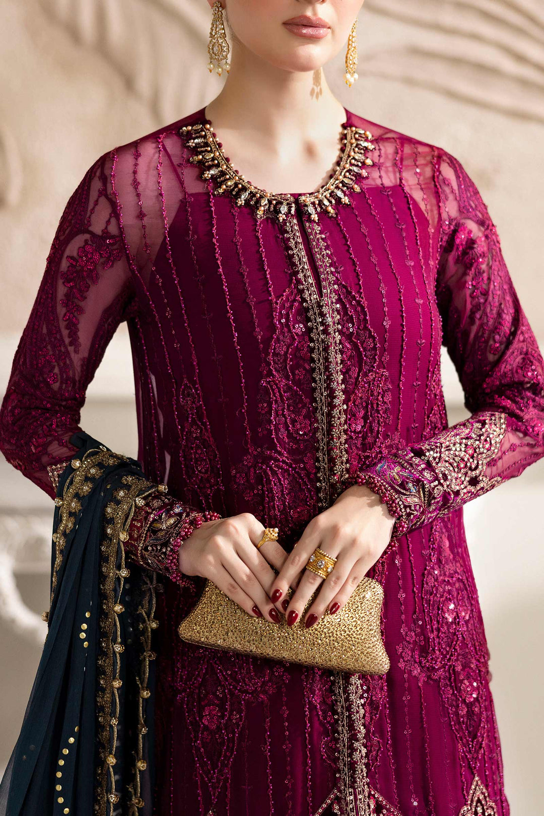 3 Piece Embroidered Chiffon Suit | Al-4358