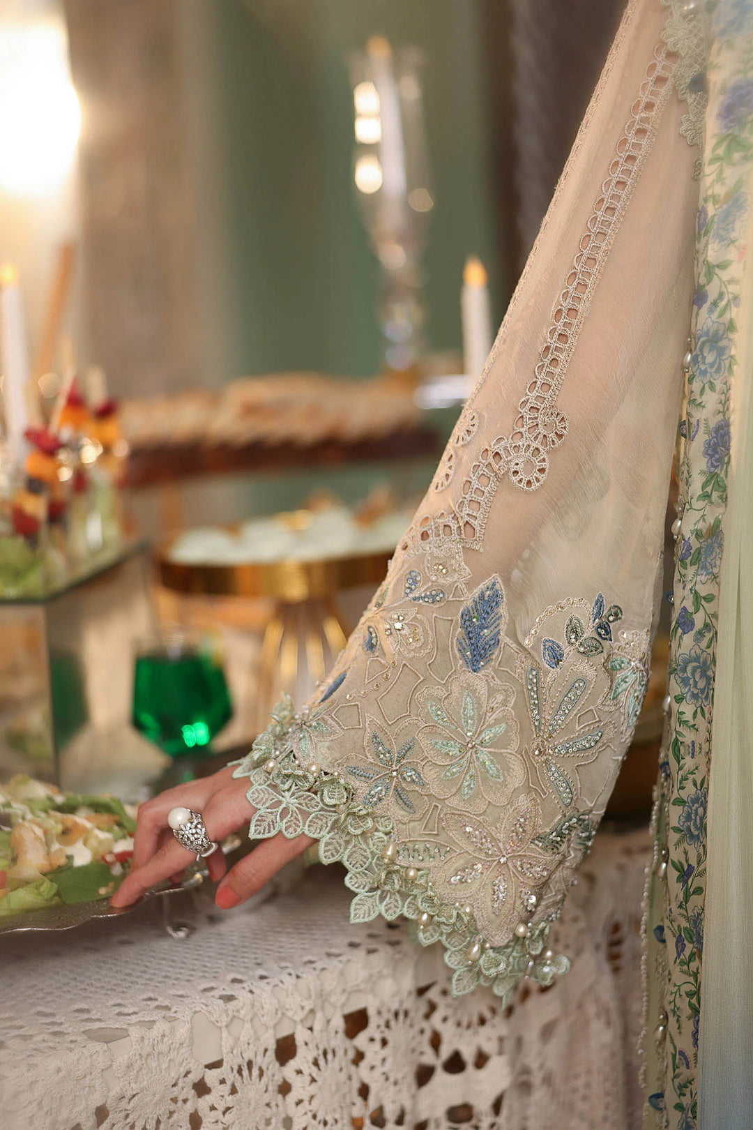 Rangreza Apple Green Embroidered Chiffon 3-Piece Suit | AL-4499