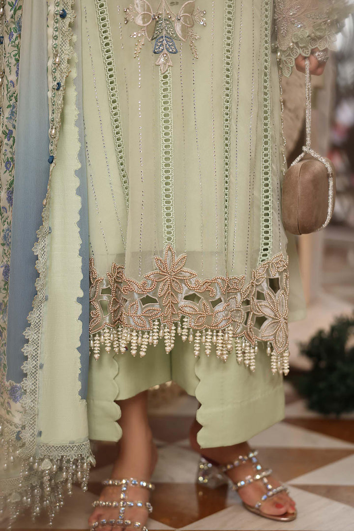 Rangreza Apple Green Embroidered Chiffon 3-Piece Suit | AL-4499