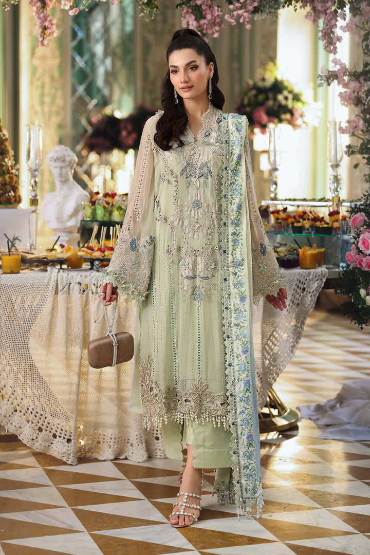 Rangreza Apple Green Embroidered Chiffon 3-Piece Suit | AL-4499