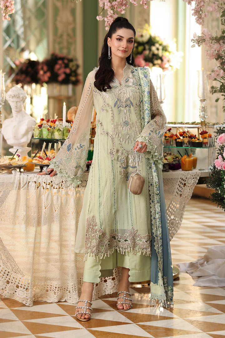 Rangreza Apple Green Embroidered Chiffon 3-Piece Suit | AL-4499
