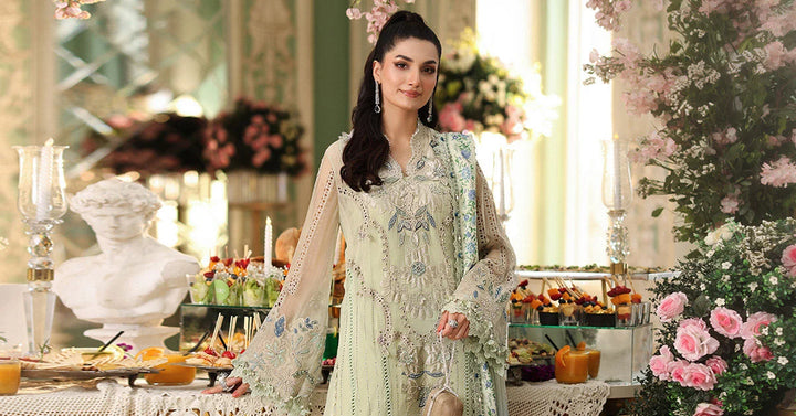 Rangreza Apple Green Embroidered Chiffon 3-Piece Suit | AL-4499